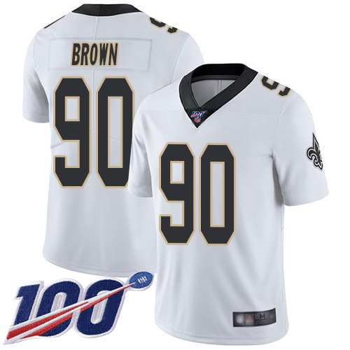 Men New Orleans Saints Limited White Malcom Brown Road Jersey NFL Football 90 100th Season Vapor Untouchable Jersey